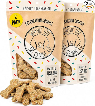 Winnie Lou Organic Dog Treats – Natural Dog Biscuits, USA Made, Organic Ingredients, Clean, Sensative Stomach, Small and Large Breed, High Protein, Hypoallergenic, Celebration Cookies (Pack of 2)