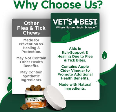 Vet's Best Flea & Tick Soft Chews for Dogs – Natural Supplement for Dog Flea and Tick Prevention – Veterinarian-Formulated Itch Relief and Immune Support – Made in USA – 60 Chews