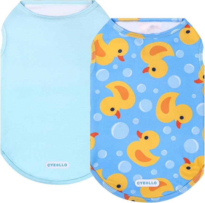 cyeollo 2 Pack Dog Cooling Shirt, Lightweight Sun Protection Sleeveless Dog Vest, Breathable Summer Clothes for Small Dogs Boy & Girl, Soft Pet Tshirts, Yellow Duck M