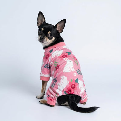 Fitwarm Floral Bunny Dog Pajamas, Cute Easter Outfit for Small Dogs Girl, Festive Pet Clothes, Pink, Red, White, XL