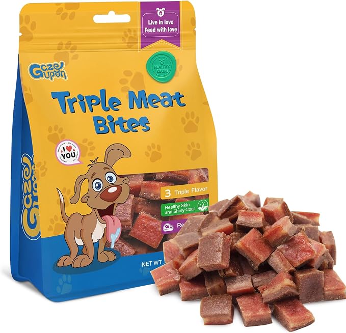 gazeupon Soft Dog Jerky Treats for Large Dogs, Triple Flavored Meat Bites, Healthy Training Snacks Made with Real Chicken, Duck, Beef