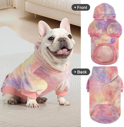 PAWCHIE Dog Hoodie, Premium Dog Sweater for Small Medium and Large Dogs, Tie Dye Pet Cloth with Leash Hole,Puppy Sweatshirt, Pet Outfit, Cat Apparel, Pink SM