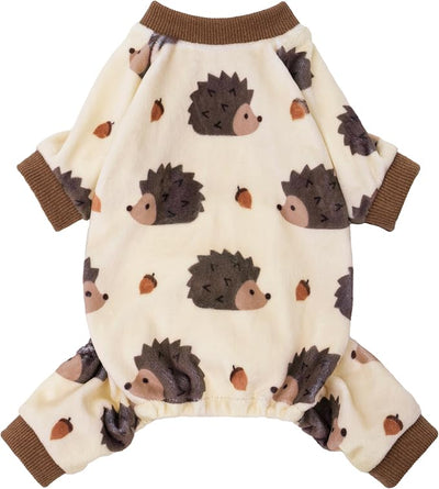 Fitwarm Funny Hedgehog Dog Pajamas, Warm Winter Dog Clothes for Small Dogs Boy Girl, Cozy Pet Onesie with Feet, Beige, Brown, Large