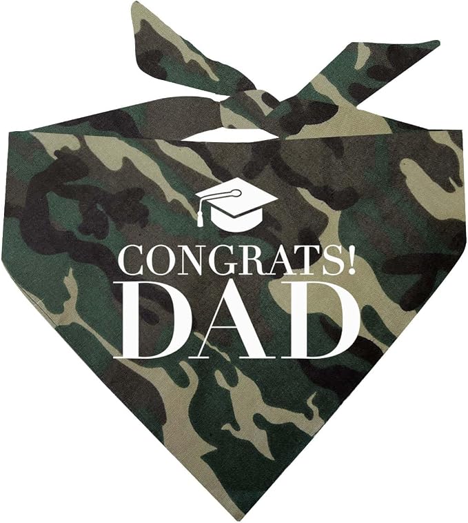Congrats Dad Dog Bandana | 100% Cotton Adjustable Triangle | Made in USA | Graduation | College | Senior Year | Family Support | Class of |Camo, X-Small (420)