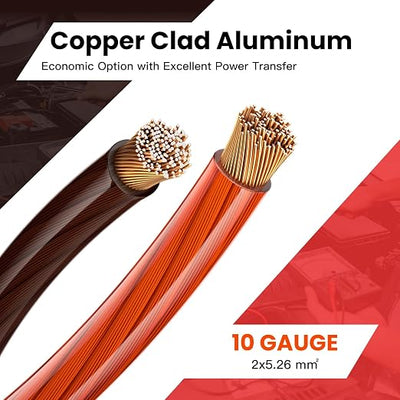 10 Gauge Battery Cable CCA Wire, 50FT Each Red Black Low Voltage Primary Automotive Power Ground Cable for Car Audio Amp Subwoofer RV Wiring