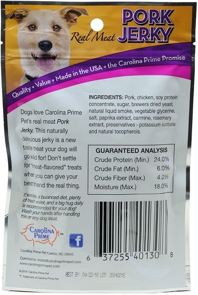 Carolina Prime 3-Pack of Real Meat Pork Jerky Wheat-Free Dog Treats, 6 Oz. Each, Made in the USA