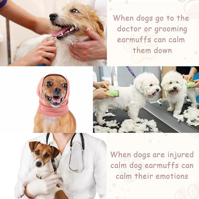 Frienda 2 Pcs Dog Ear Muffs Dog Calming Ear Cover Anxiety Relief Cover Face Neck Warmer Quiet Head Sleeves for Noise Bathing Grooming Drying(Small, Large,Purple, Pink)