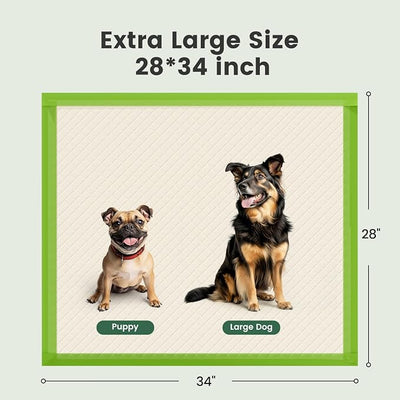 Gardner Pet Dog Pee Pads Extra Large 28"x34", XL Thicker ECO Green Disposable Puppy Training Pads Super Absorbent Full Edge-Wrapping Pad for Dogs, Puppies, Cats, Rabbits (90 Count)