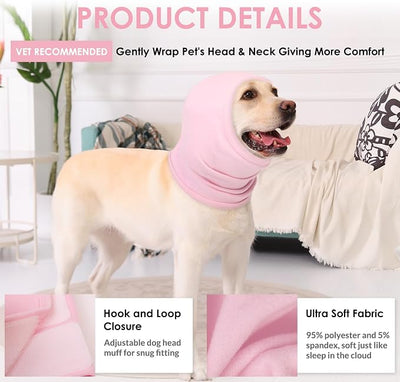 KOESON Dog Calming Hoodie, Soft No Shake Ear Wraps for Dogs, Adjustable Dog Ear Muffs Noise Protecion, Head & Neck Covers for Dogs for Thunder, Firework, Grooming, Separation Anxiety, Hematoma