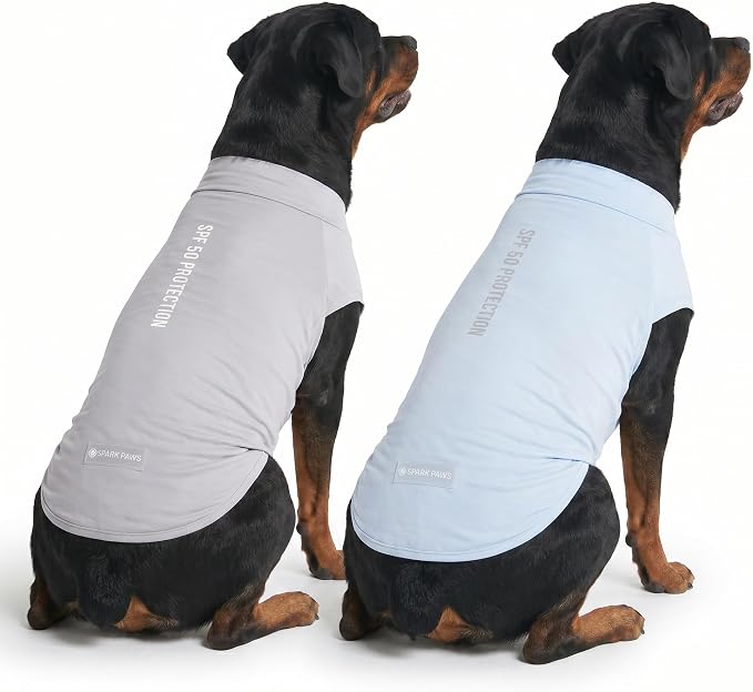 Spark Paws Sunblock Dog T-Shirt, SPF30 Protection, Lightweight Breathable Quick Dry for Dogs with Sensitive Skin - Blue & Grey (Set of 2) - 4XL