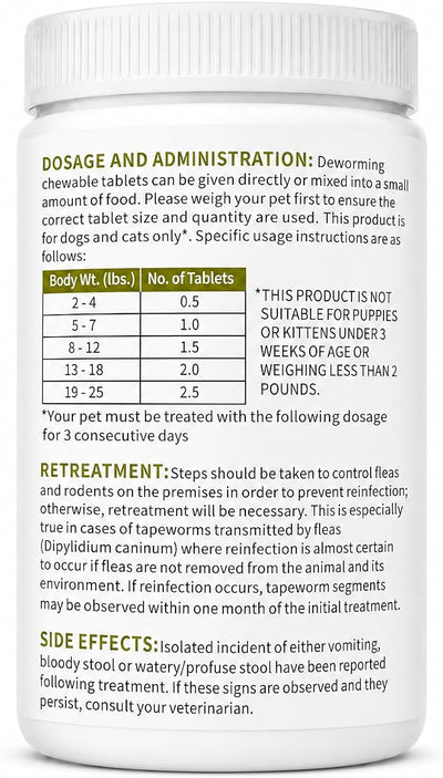 Dewormer for Dogs and Cats,4 Way Broad Spectrum Wormer with Praziquantel, Pyrantel Pamoate & Febantel, Safe for 4 Weeks and Older,100 Tablets