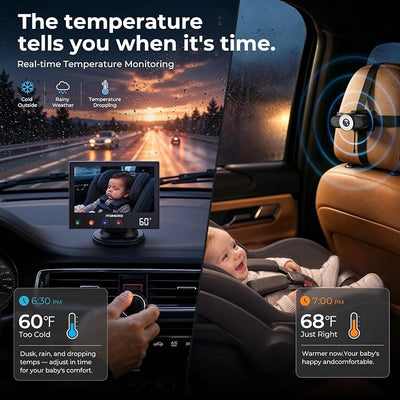 Itomoro Baby Car Camera with Real-Time Temp Display for Car Seat & Vehicles | Real-Time Cabin Temperature Display