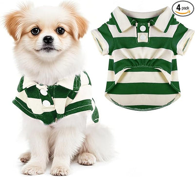 Dog Shirt Polo Shirt Striped Collar Puppy Clothes Summer Button Up Pet Clothes for Small Medium Dogs Cats for Boy Girl Pets (Green, Large)