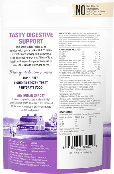 The Honest Kitchen Human Grade Instant Goat Milk Powder with Probiotics for Dogs and Cats - 11 oz - Makes 2 Quarts - Digestive Health and Gut Support Supplement