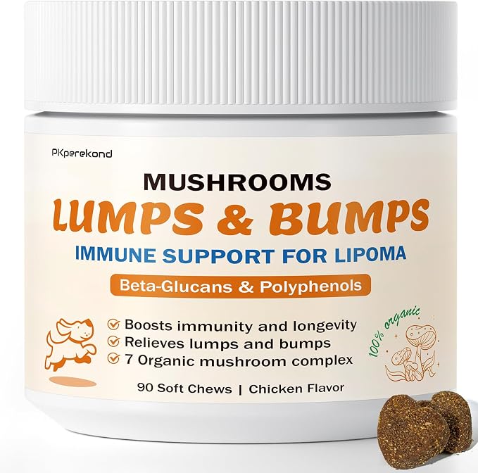 Turkey Tail Mushroom Guard for Dogs Lumps and Bumps, Lipoma Treatment for Dogs, 7 Organic Mushrooms Blend for Immunity, Longevity with Beta-Glucans, Dog Lumps Supplement, 90 Chews, Chicken Flavor