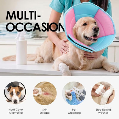 AOFITEE Dog Cone - Soft Dog Cone Collar to Stop Licking, Adjustable Comfy Cones for Dogs, Foldable Cones for Dogs Elizabethan Pet E-Collar for Medium Pets, Pet Recovery Collar, BluePink Medium