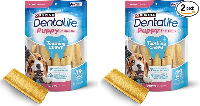 Dentalife Puppy Teething Dog Chews for Small Dogs 3 Months and Up,Chicken Flavor,17.3 oz.,19 Chews - 19 ct. Pouch,(Pack of 2)