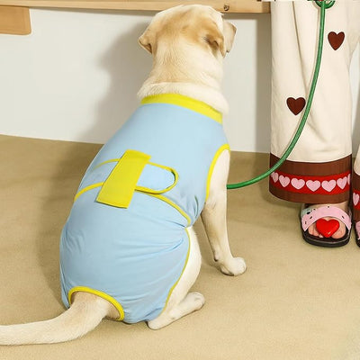 Recovery Suit for Dogs Cats After Surgery, E-Collar & Cone Alternative Surgical Suit, Prevent Licking Dog Onesies Pet Surgery Recovery Suit Soft Dog Bodysuit, Blue Yellow, 2XL