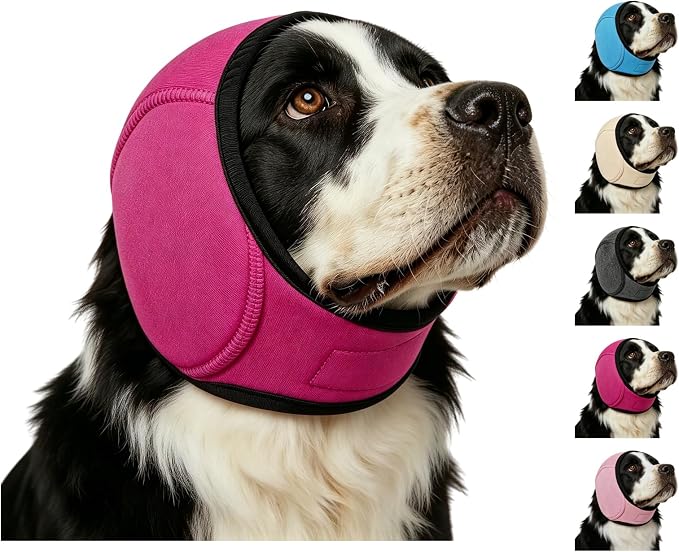 Zenpup Noise Cancelling Ear Wrap, Dog No Shake Ear Muffs Noise Protection Firework Thunder Vacuum, Comfortable Quiet Dogs Calming Hoodie, Adjustable for Grooming Bathing & Swimming (Rosered, Medium)