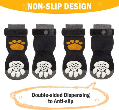 PUPTECK Anti-Slip Dog Socks with Double Sides Grips for Small Medium Large Dogs Hardwood Floors Prevents Licking, Dog Shoes for Hot Pavement Traction Control Paw Protector for Senior Dogs,Golden Paw L