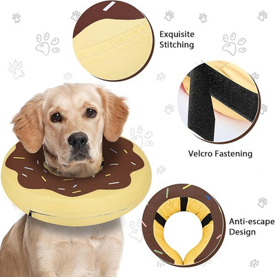 MIDOG Soft Inflatable Dog Cone, Donut E-Collar Alternative for After Surgery, Prevents Licking, Allowing Normal Eating & Vision, Comfortable Recovery Collar for Small Medium Large Dogs & Cats,Brown-M