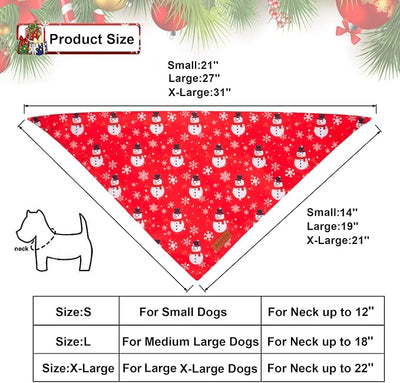 PTDECOR Christmas Dog Bandana, Reversible Holiday Pet Scarf, Multi Size, Santa Snowman Christmas Bandanas for Extra Large Dogs Pets (Red, X-Large)