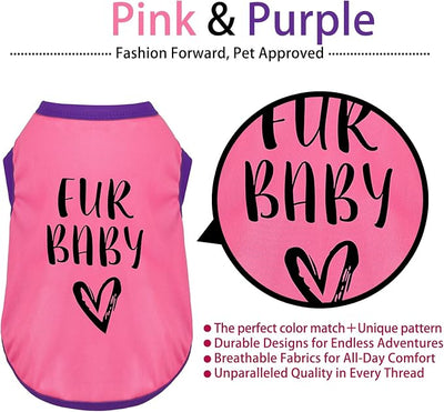 Color-Blocked Dog Tank Top with Playful Heat Transfer Designs – Lightweight Polyester Shirt for Small,MediumDogs, Perfect for Casual Outings.Fur Baby Pink S