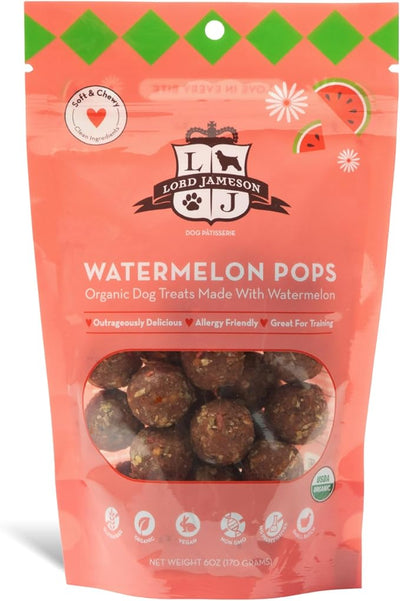 Lord Jameson Watermelon Pops 6 oz: Organic Soft & Chewy Dog Treats | Natural Puppy & Senior Treats | Easy Chew Hypoallergenic Dog Snacks | Gourmet Healthy Training Treats for Small & Large Dogs