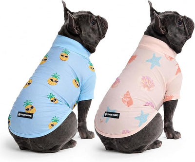 Spark Paws Sunblock Dog T-Shirt, SPF30 Protection, Lightweight Breathable Quick Dry for Dogs with Sensitive Skin - Pineapple & Seashells (Set of 2) - Size L