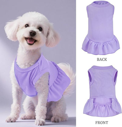 Dog Dresses Cat Skirt Solid Color Dog Clothes Summer Sleeveless Puppy Girl Clothes for Small Pet Dogs Cats (Light Purple, Large)