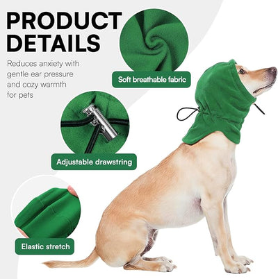 Dog Calming Hoodie Pet Ear Warmer Covers for Noise, No Flap Ear Wrap for Dogs, Quiet Ears Dog Hoodie Anxiety Relief Dogs Hat Calming Hood Head Cover, Green M