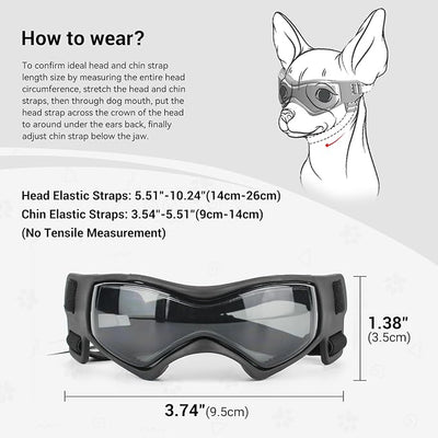 Enjoying Dog Sunglasses Extra-Small to Small Breeds, Dog Goggles UV Protection, Driving Eye Protection for Little Dogs, Breathable Windproof Dustproof Anti-Fog, Adjustable Straps, Cool Black