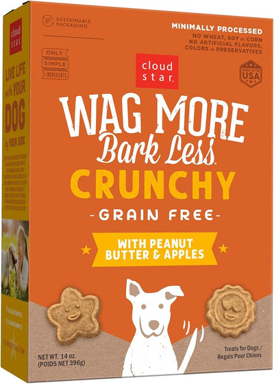 Cloud Star Wag More Bark Less - Dog Treats - Crunchy Biscuits - Grain Free Peanut Butter & Apples - 14 oz Box
