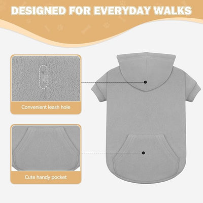 Dog Sweaters for Small Dogs,Dog Hoodies,Warm Fleece Sweatshirt with Hood & Pocket,Leash Hole,Cozy Cold Weather Puppy Clothes Pet Sweater for Small Dogs(Grey,S)