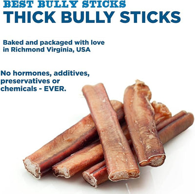 Best Bully Sticks Thick 12 Inch Bully Sticks for Dogs - 5 Count (Pack of 1) - Natural Grass-Fed Beef, Single Ingredient, Grain and Rawhide Free - Large Breeds