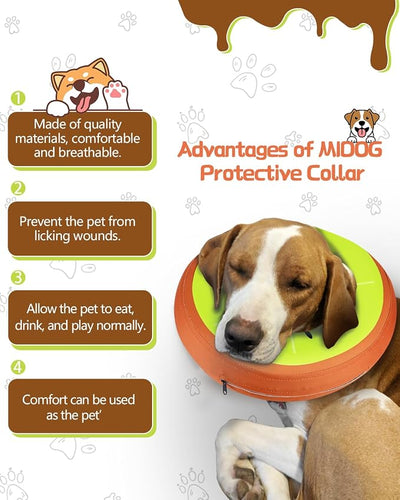 MIDOG Inflatable Dog Cone Collar Alternative After Surgery - Soft Protective Recovery Dog Cone for Large Medium Small Dogs & Cats, Elizabethan Collar for Dogs to Stop Licking - Kiwifruit,L+