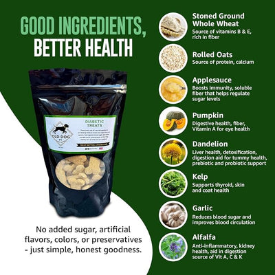 Old Dog Cookie Company All Natural Diabetic Dog Treats – Vet Approved Dog Snacks | Best Healthy Chews for Dogs, Top Treat for Dogs | Low Glycemic, Supports Healthy Blood Sugar | 10 oz
