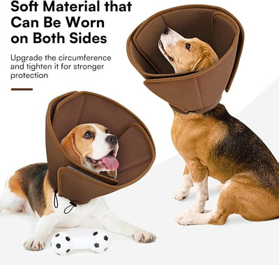 Queenmore Dog Cone,Soft Cone for Large Dogs After Surgery,Comfy Large Dogs Cones to Stop Licking, Adjustable Soft Dog Cones Collar, Elizabethan Pet E-Collar for Wound Healing,Coffee,L