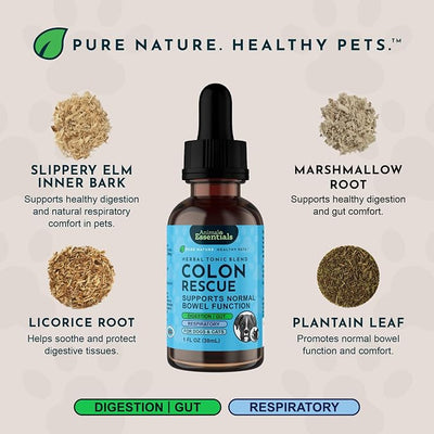 Animal Essentials Colon Rescue for Dogs & Cats - Constipation Relief, Stool Softener with Slippery Elm, Marshmallow Root, Licorice Root - 1 Fl Oz