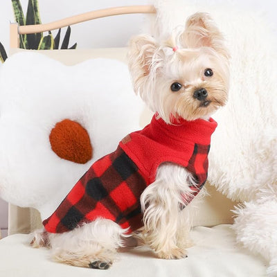 Dog Winter Clothes Fleece Plaid Dog Sweater Vest Winter Warm Soft Sweater for Small Dogs Cat Cute Puppy Kitten Clothes Cat Outfit, M, Red