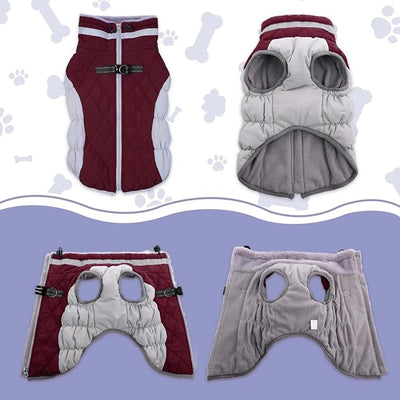 Lelepet Dog Coat Warm Dog Winter Coat Waterproof Dogs Jacket with Harness Built in Reflective Pet Fleece Vest Zip-Up Cold Weather Coats for Large Dogs Turtleneck & Windproof Boston Terrier Wine Red L