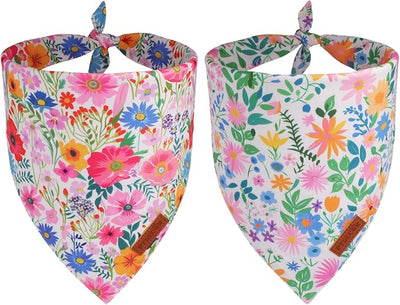 PTDECOR Spring Floral Dog Bandana, Flower Leaves Dog Scarf, Premium Durable Fabric, Adjustable Flower Bandanas for Extra Large Dogs (X-Large)