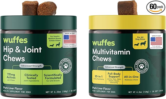 Wuffes Hip and Joint Supplement for and 23-in-1 Multivitamin Bundle for Dogs (Small & Medium Breed)