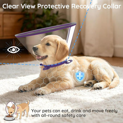 Clear Dog Cone for Small Dogs After Surgery, Adjustable E-Collar to Stop Licking with Padded Neck for Chihuahua,etc, Soft Recovery Collar with Reflective Trim for Night Visibility, Purple XXS