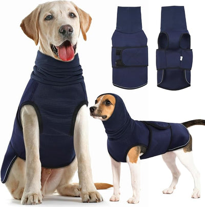 Dog Anxiety Vest with Hoodie,Breathable Dog Thunder Jacket for Thunderstorms,Fireworks,Vet Visits,Separation,Adjustable Calming Vest for Small Medium Large Dogs,Navy,S