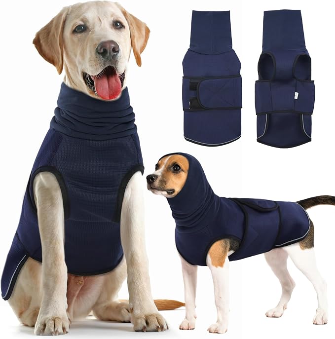 Dog Anxiety Vest with Hoodie,Breathable Dog Thunder Jacket for Thunderstorms,Fireworks,Vet Visits,Separation,Adjustable Calming Vest for Small Medium Large Dogs,Navy,M