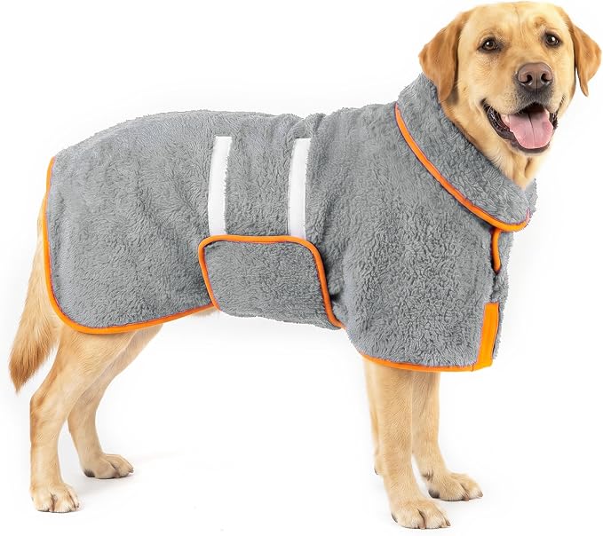 Bienbee Dog Bathrobe, Quick Drying Super Absorbent Pet Robes for Small Medium Large Dogs, Drying Coat for After Bath & Swim, Warm & Cozy Dogs Towels, Dog Puppy Bath Supplies, Gray L