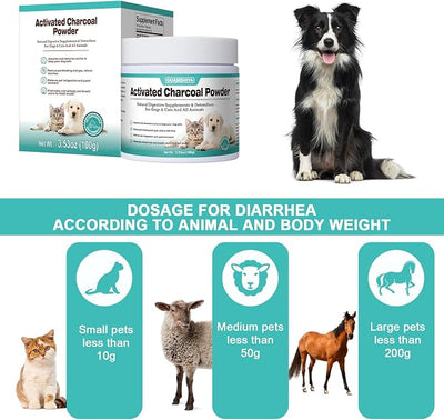 Activated Charcoal for Dogs, Cats, and All Pets, Charcoal for Dogs Poisoning, Digestive Upset and Gas Relief, Liver Support, Non-GMO, Gluten Free,3.53oz(Powder)