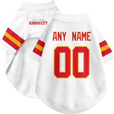 Kansas Dog Clothes Jersey Style Personalized Pet T Shirt with Custom Name Number for Small Medium Large Dogs