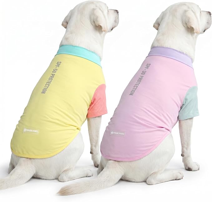 Spark Paws Sunblock Dog T-Shirt, SPF30 Protection, Lightweight Breathable Quick Dry for Dogs with Sensitive Skin - Gelato & Yuzu (Set of 2) - Size 3XL